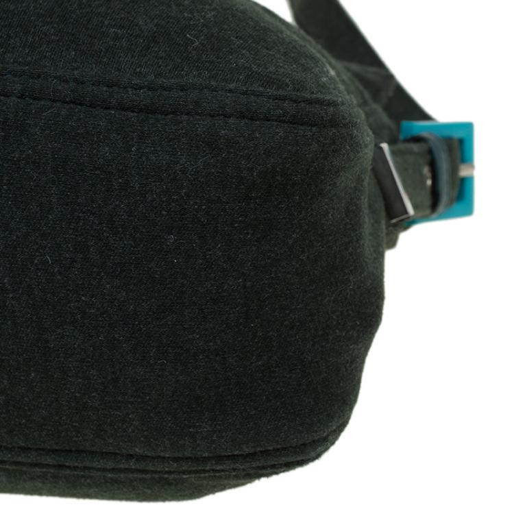 Pre Owned Fendi Dark Green Felt Baguette Shoulder Bag