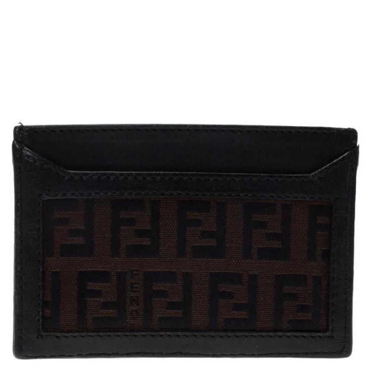 Pre Owned Fendi Brown Zucchino Canvas and Leather Card Holder