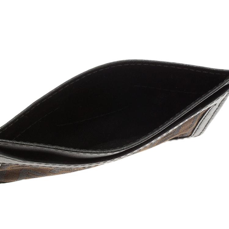 Pre Owned Fendi Brown Zucchino Canvas and Leather Card Holder