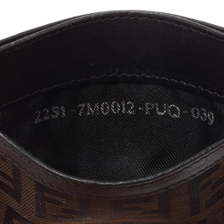 Pre Owned Fendi Brown Zucchino Canvas and Leather Card Holder