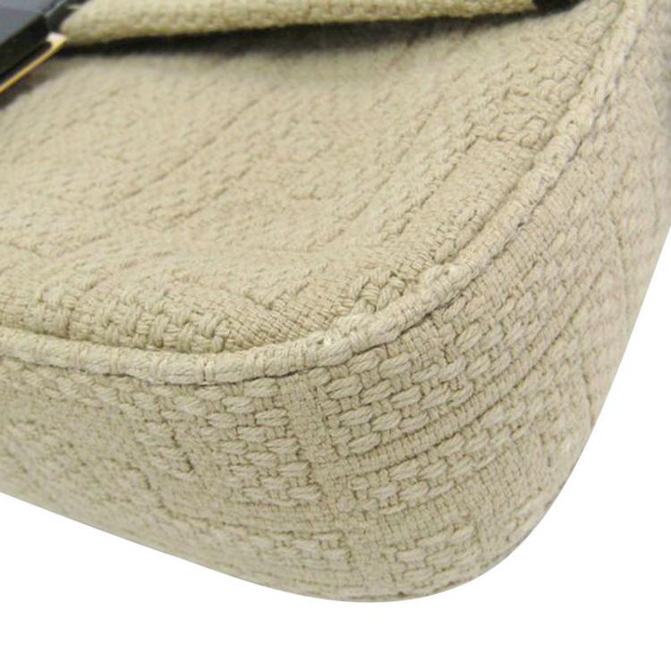 Pre Owned Fendi Beige Zucca Woven Canvas Baguette Bag