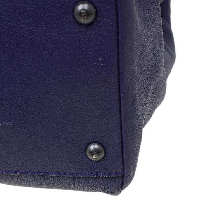 Pre Owned Fendi Purple Leather Large Peekaboo Top Handle Bag