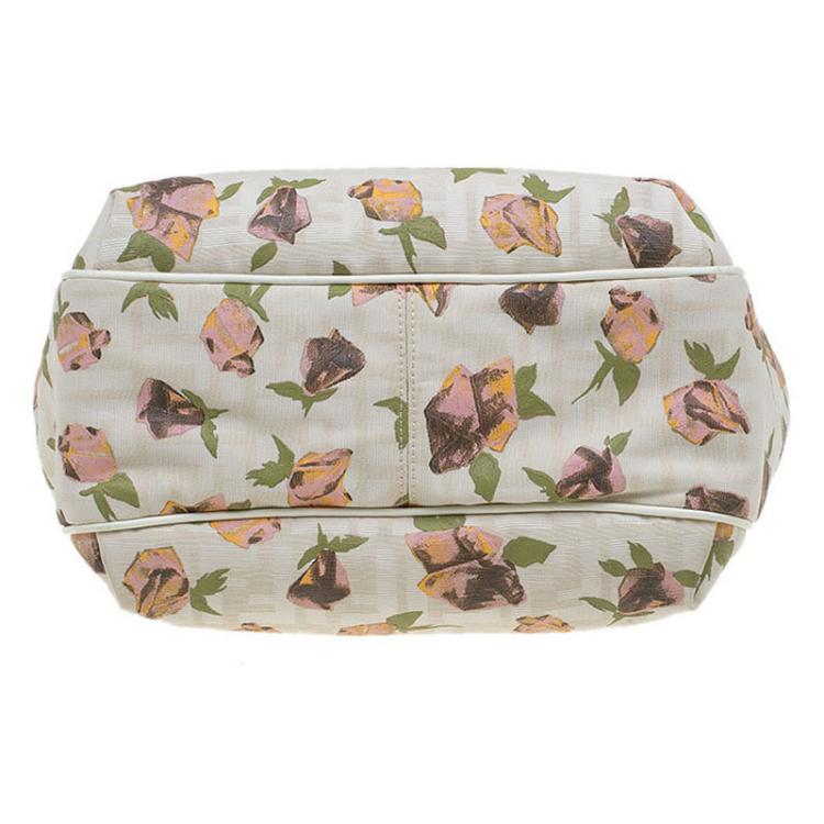 Pre Owned Fendi Beige Zucca Rose Print Canvas Chef Shopper Tote