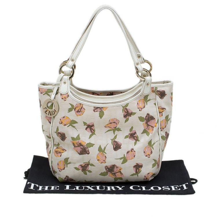 Pre Owned Fendi Beige Zucca Rose Print Canvas Chef Shopper Tote