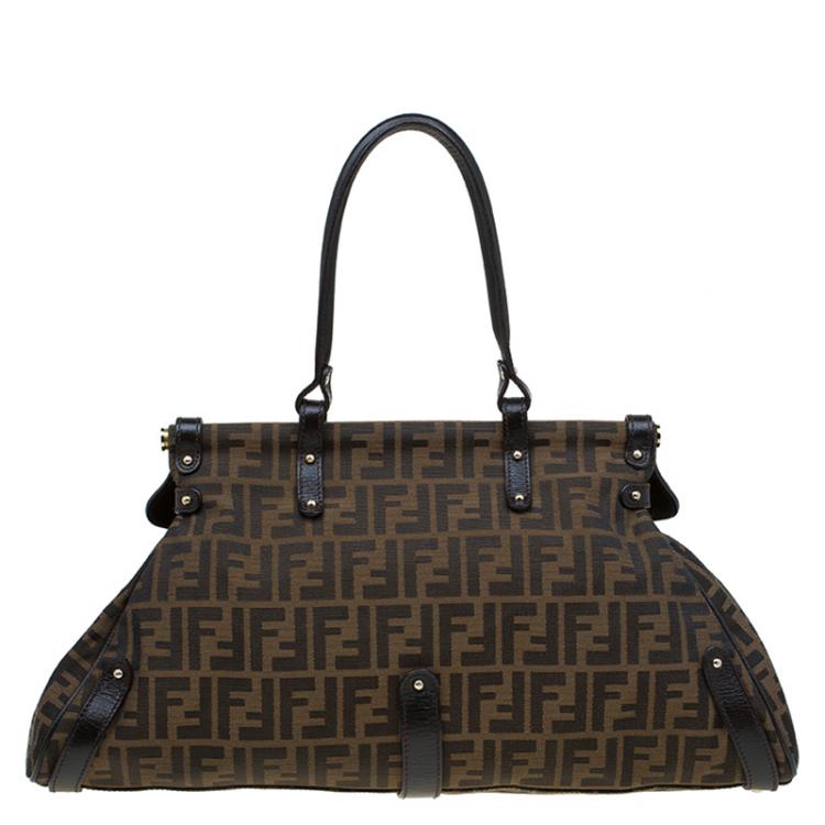 Pre Owned Fendi Tobacco Zucca Canvas and Leather Large Magic Bag