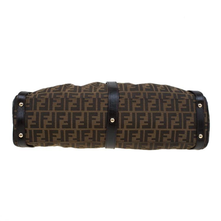 Pre Owned Fendi Tobacco Zucca Canvas and Leather Large Magic Bag