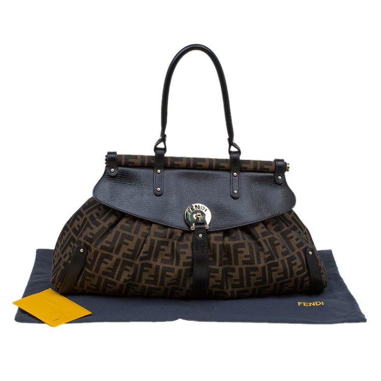 Pre Owned Fendi Tobacco Zucca Canvas and Leather Large Magic Bag