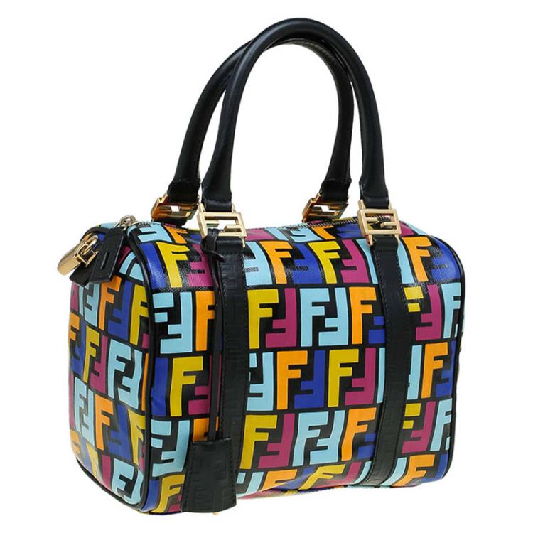 Pre Owned Fendi Multicolor Zucca Coated Canvas Bauletto Boston Bag 