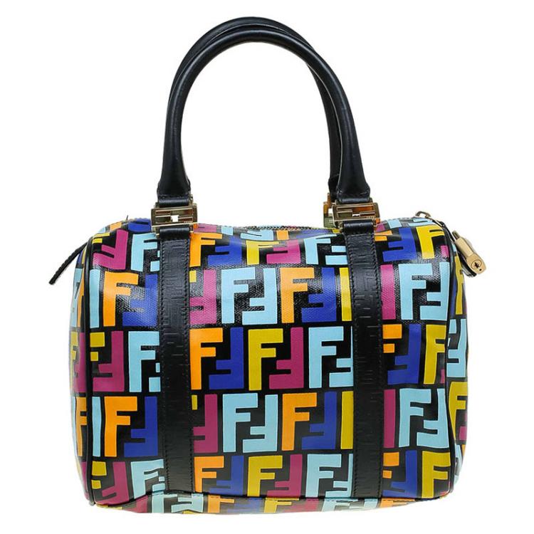 Pre Owned Fendi Multicolor Zucca Coated Canvas Bauletto Boston Bag 