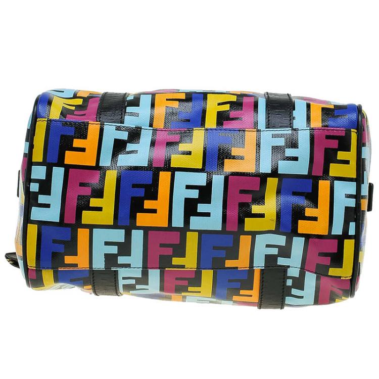 Pre Owned Fendi Multicolor Zucca Coated Canvas Bauletto Boston Bag 