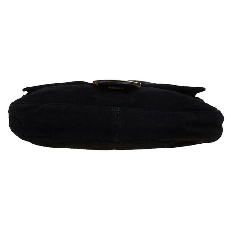 Pre Owned Fendi Black Suede Baguette Shoulder Bag