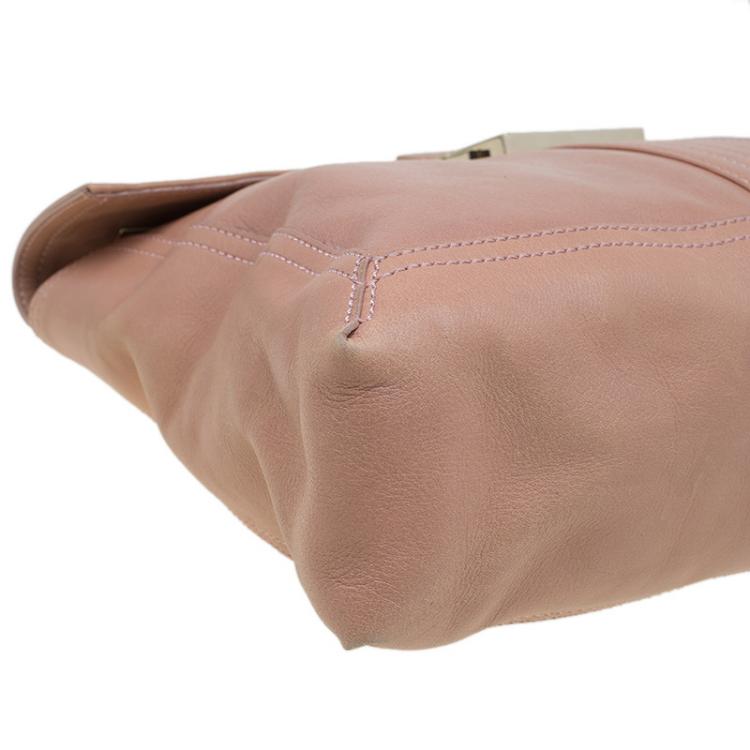 Pre Owned Fendi Beige Leather Maxi Baguette Flap Shoulder Bag
