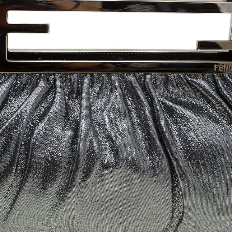 Pre Owned Fendi Metallic Grey Leather Cutout Handle Clutch