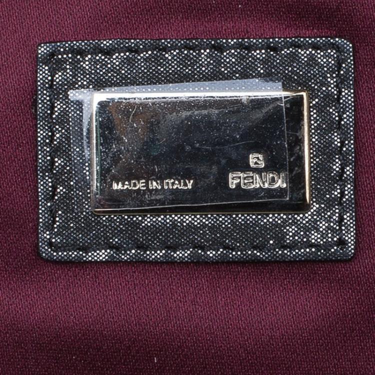 Pre Owned Fendi Metallic Grey Leather Cutout Handle Clutch