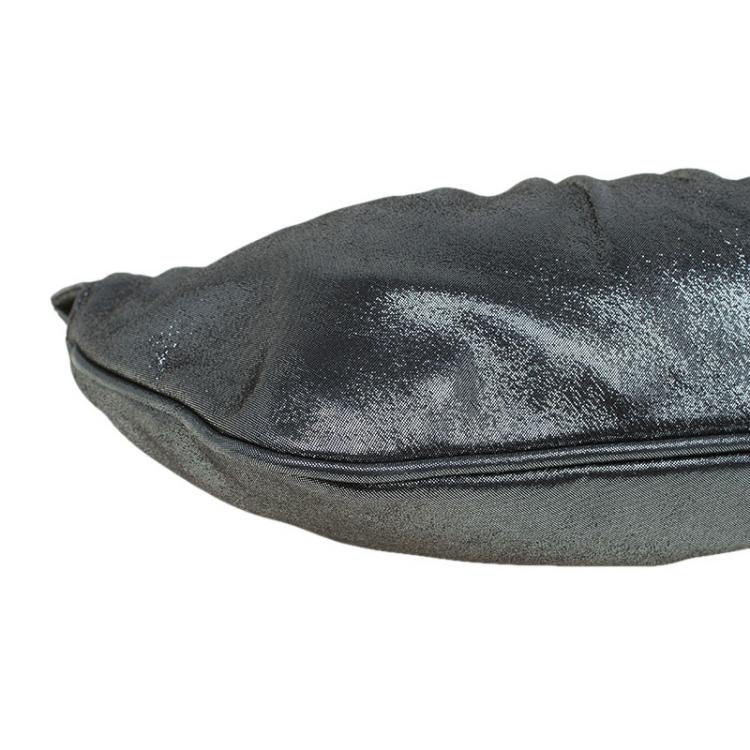 Pre Owned Fendi Metallic Grey Leather Cutout Handle Clutch