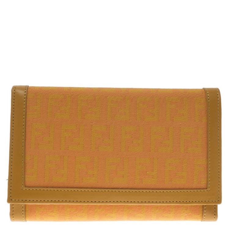 Pre Owned Fendi Orange Zucchino Canvas Flap Wallet
