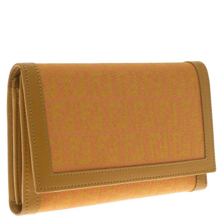Pre Owned Fendi Orange Zucchino Canvas Flap Wallet