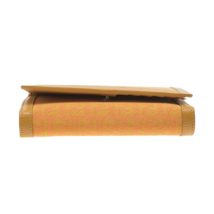 Pre Owned Fendi Orange Zucchino Canvas Flap Wallet