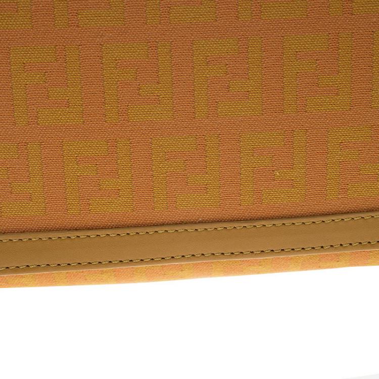 Pre Owned Fendi Orange Zucchino Canvas Flap Wallet
