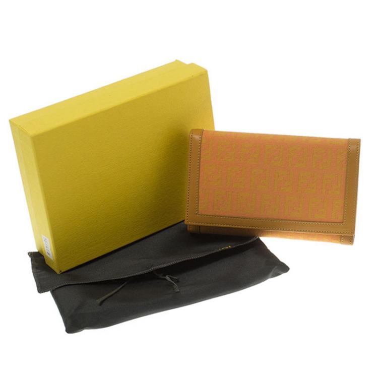 Pre Owned Fendi Orange Zucchino Canvas Flap Wallet