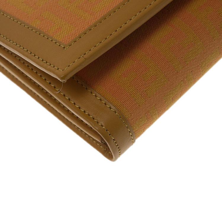 Pre Owned Fendi Orange Zucchino Canvas Flap Wallet