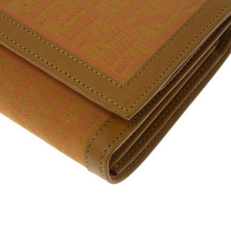 Pre Owned Fendi Orange Zucchino Canvas Flap Wallet