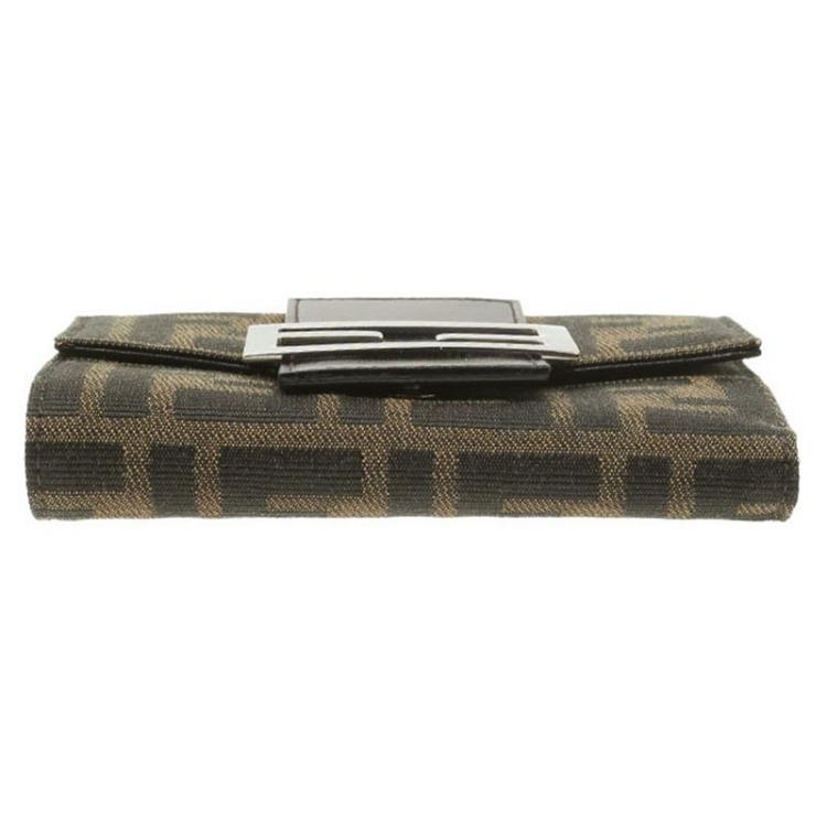 Pre Owned Fendi Tobacco Zucca Canvas Compact Wallet