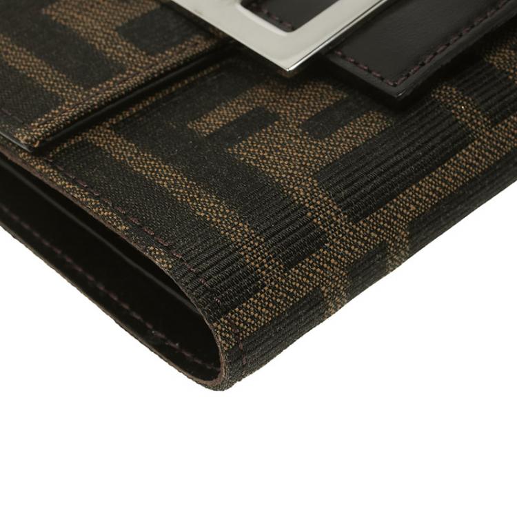 Pre Owned Fendi Tobacco Zucca Canvas Compact Wallet