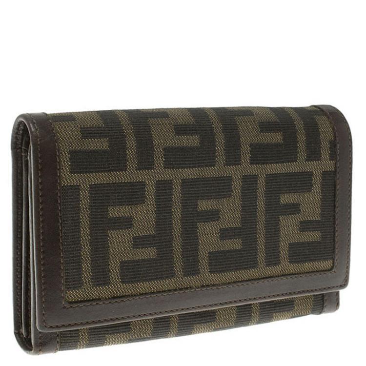 Pre Owned Fendi Tobacco Zucca Canvas Flap Wallet