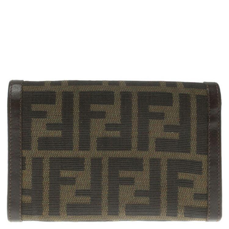 Pre Owned Fendi Tobacco Zucca Canvas Flap Wallet