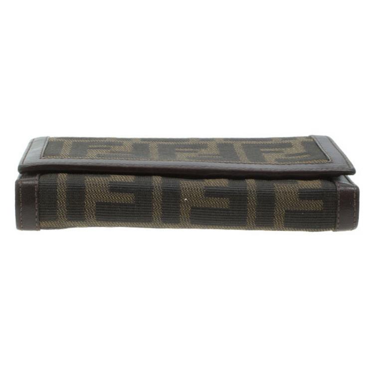 Pre Owned Fendi Tobacco Zucca Canvas Flap Wallet