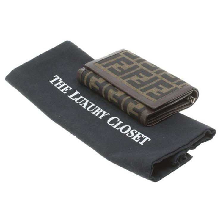 Pre Owned Fendi Tobacco Zucca Canvas Flap Wallet