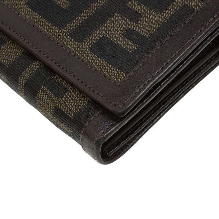 Pre Owned Fendi Tobacco Zucca Canvas Flap Wallet