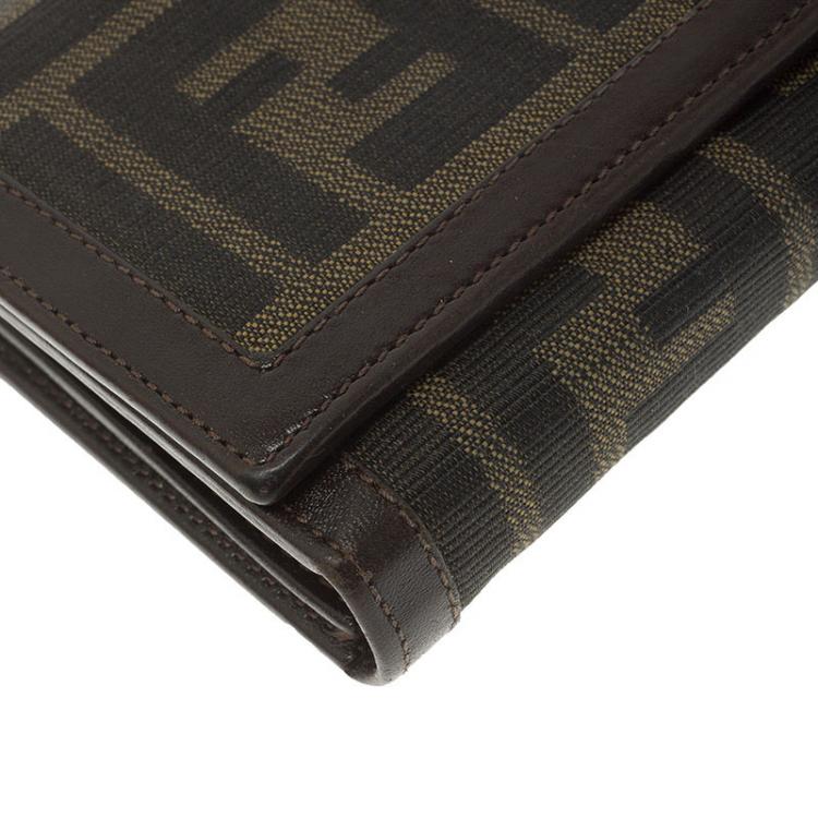 Pre Owned Fendi Tobacco Zucca Canvas Flap Wallet