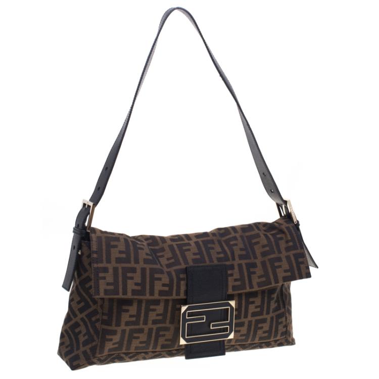 Pre Owned Fendi Tobacco Zucca Canvas Large Convertible Baguette Shoulder Bag