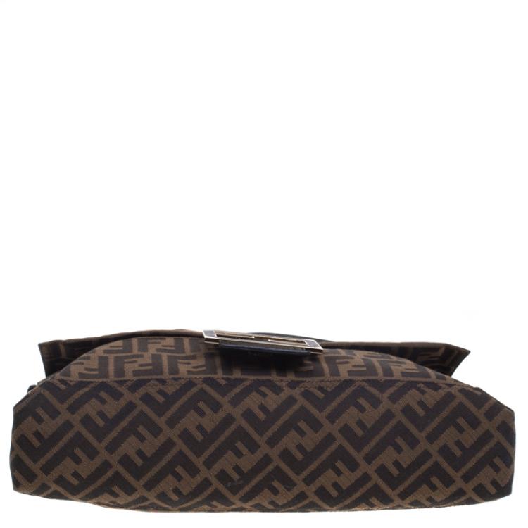 Pre Owned Fendi Tobacco Zucca Canvas Large Convertible Baguette Shoulder Bag
