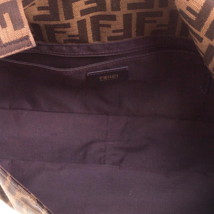 Pre Owned Fendi Tobacco Zucca Canvas Large Convertible Baguette Shoulder Bag