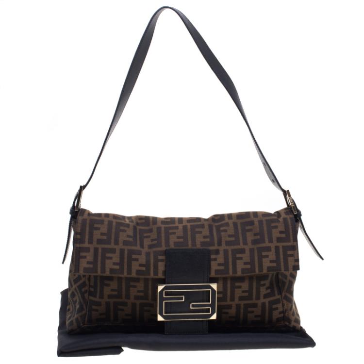 Pre Owned Fendi Tobacco Zucca Canvas Large Convertible Baguette Shoulder Bag
