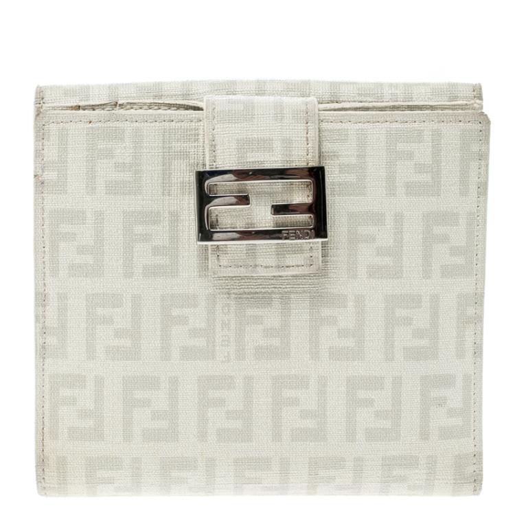 Pre Owned Fendi Grey Zucchino Coated Canvas Compact Wallet
