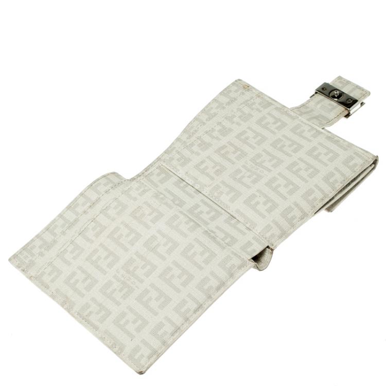 Pre Owned Fendi Grey Zucchino Coated Canvas Compact Wallet