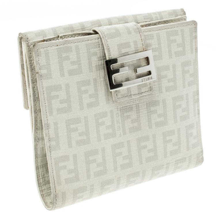 Pre Owned Fendi Grey Zucchino Coated Canvas Compact Wallet