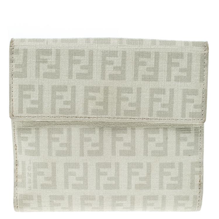 Pre Owned Fendi Grey Zucchino Coated Canvas Compact Wallet
