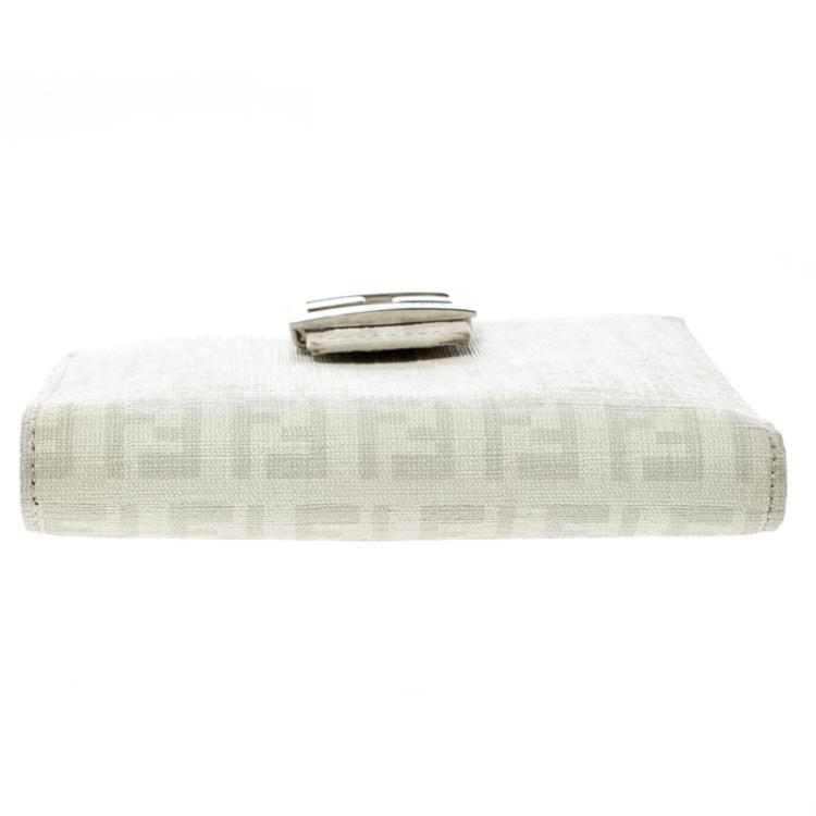 Pre Owned Fendi Grey Zucchino Coated Canvas Compact Wallet