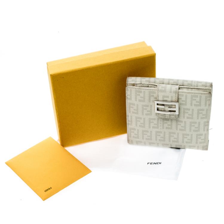 Pre Owned Fendi Grey Zucchino Coated Canvas Compact Wallet