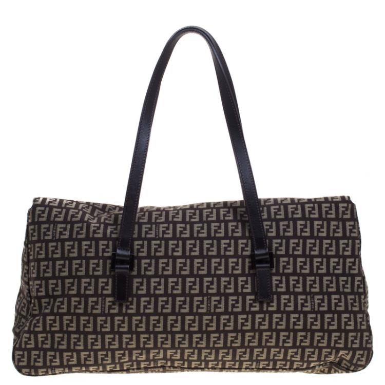 Pre Owned Fendi Brown Zucchino Canvas Large Mama Satchel