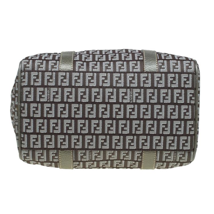 Pre Owned Fendi Grey Zucchino Canvas Small Forever Bauletto Boston Bag