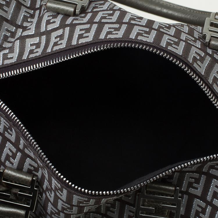 Pre Owned Fendi Grey Zucchino Canvas Small Forever Bauletto Boston Bag