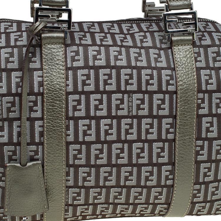 Pre Owned Fendi Grey Zucchino Canvas Small Forever Bauletto Boston Bag