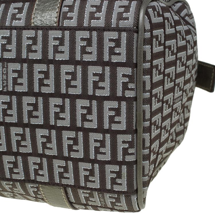 Pre Owned Fendi Grey Zucchino Canvas Small Forever Bauletto Boston Bag
