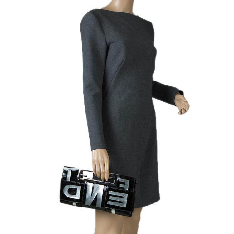 Pre Owned Fendi Black Patent Leather Crossword Clutch